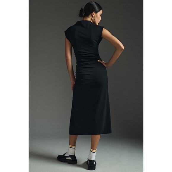 New Anthropologie The Maya Ruched Cowl-Neck Dress $160 X-SMALL XS Black - Picture 4 of 7